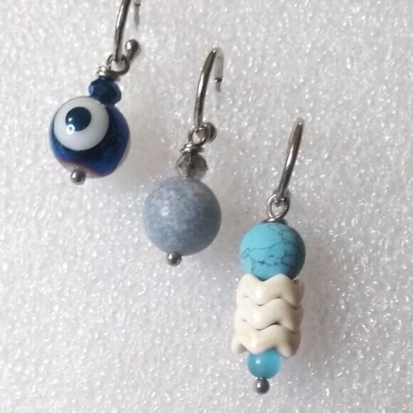 Interchangeable Earring Set - 3 Pairs! Various Hues of Blue Colors! Boho Chic - Picture 2 of 6